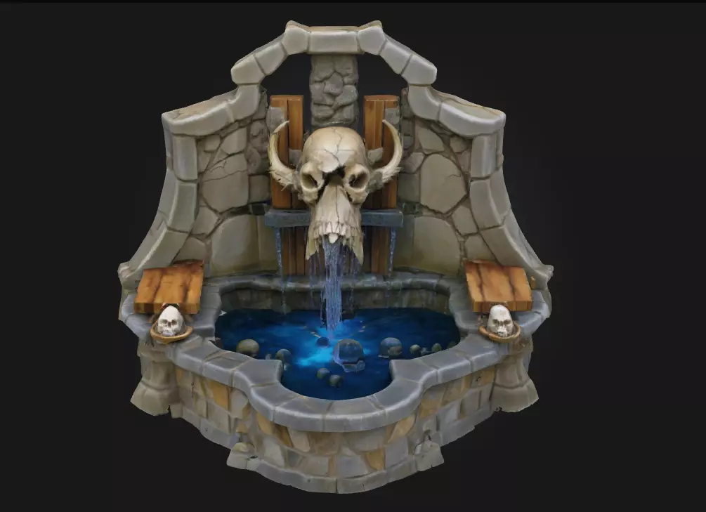Skull Fountain Sanctuary Dark Elegance of Forbidden Waters 3D model_0