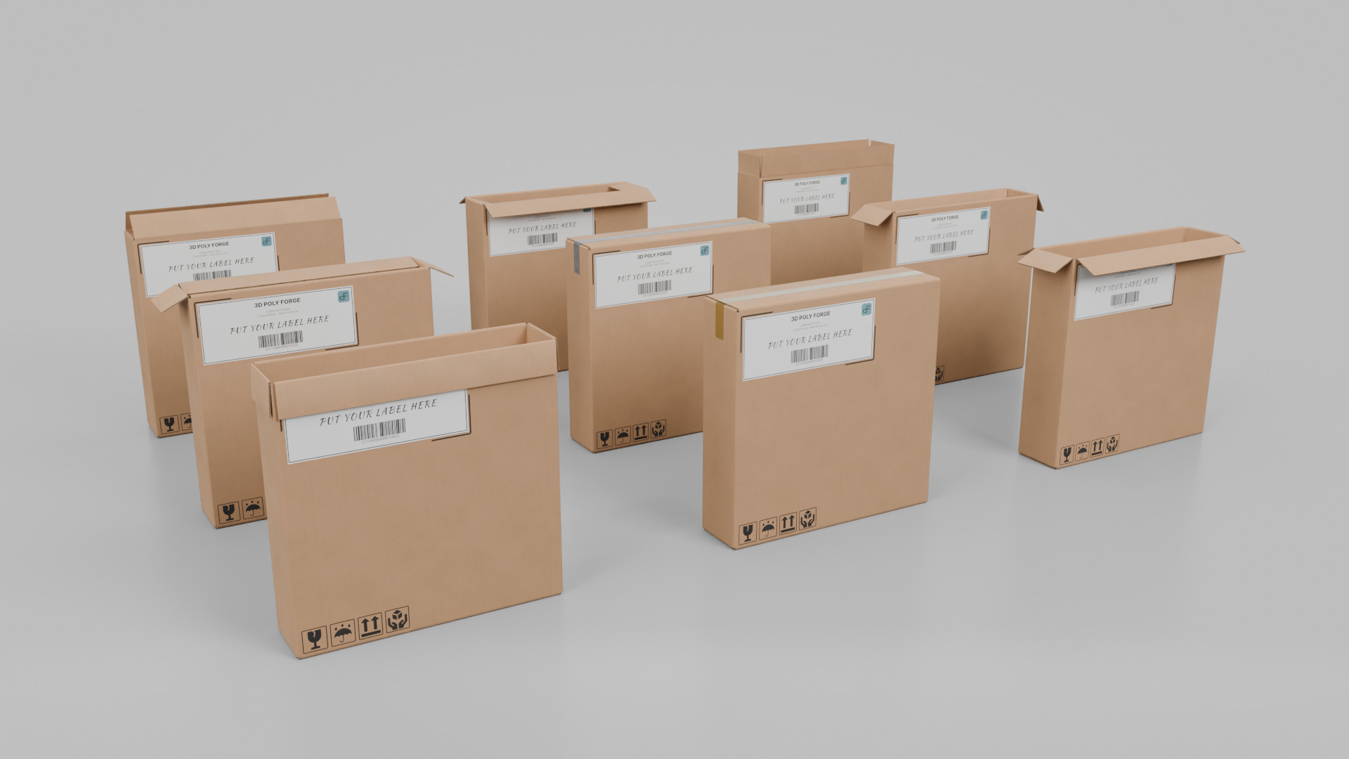 Cardboard Box R-144 - Rigged and Customizable Low-poly 3D model_11