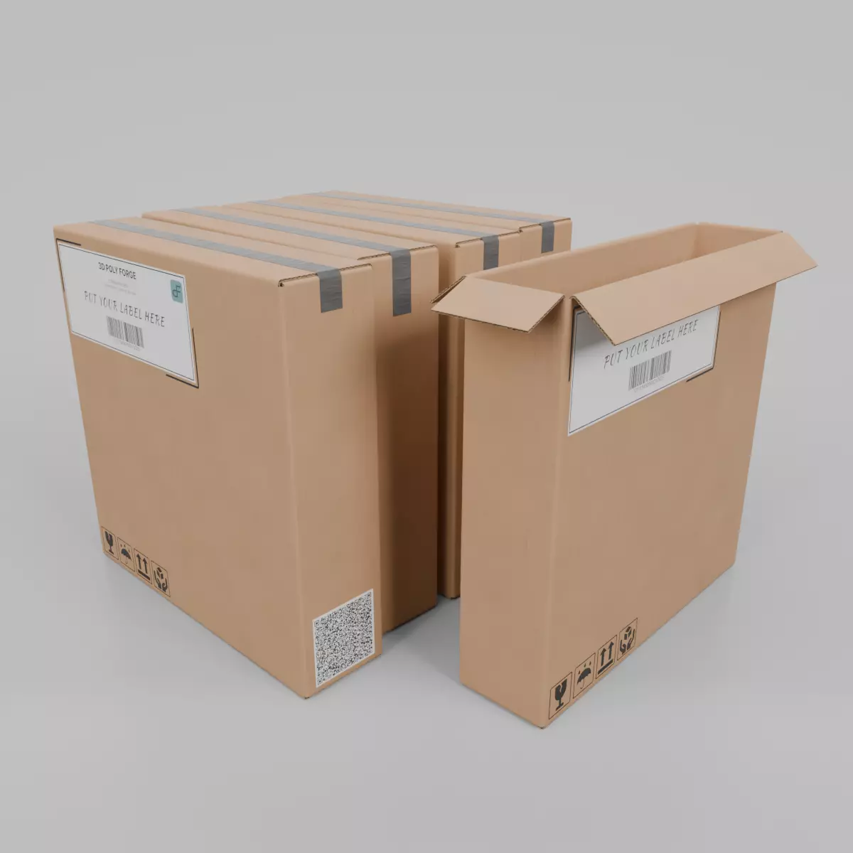 Cardboard Box R-144 - Rigged and Customizable Low-poly 3D model_0