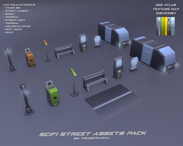 Low-poly sci-fi stylized asset pack  Low-poly 3D model