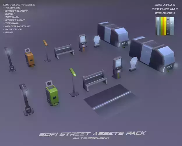 Low-poly sci-fi stylized asset pack 