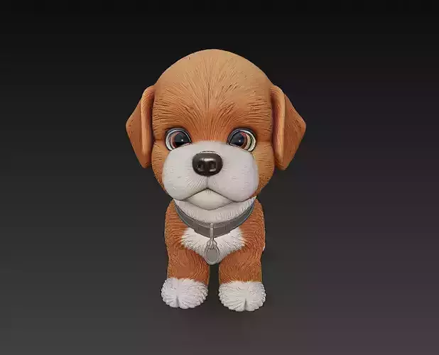Dog Puppy Realistic 3D Model Cartoon - Low Poly Realistic