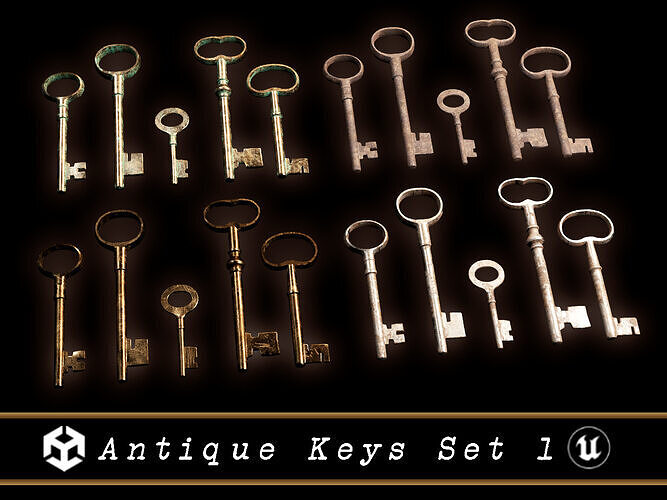Medieval Antique Keys Set 1 Low-poly 3D model