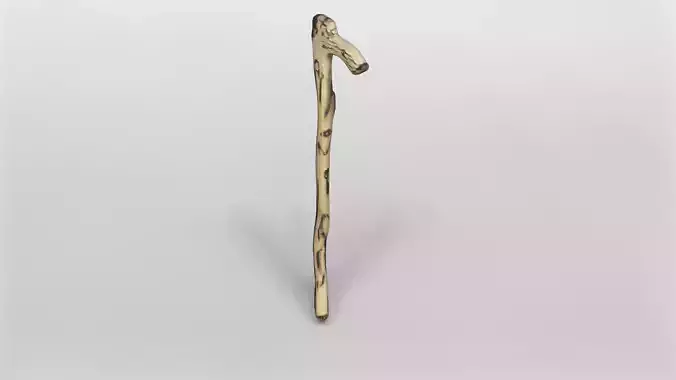 Hand-Carved Wooden Walking Cane 3D Model 3D model