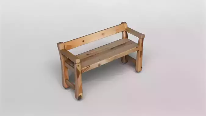 Rustic Wooden Bench 3D Model