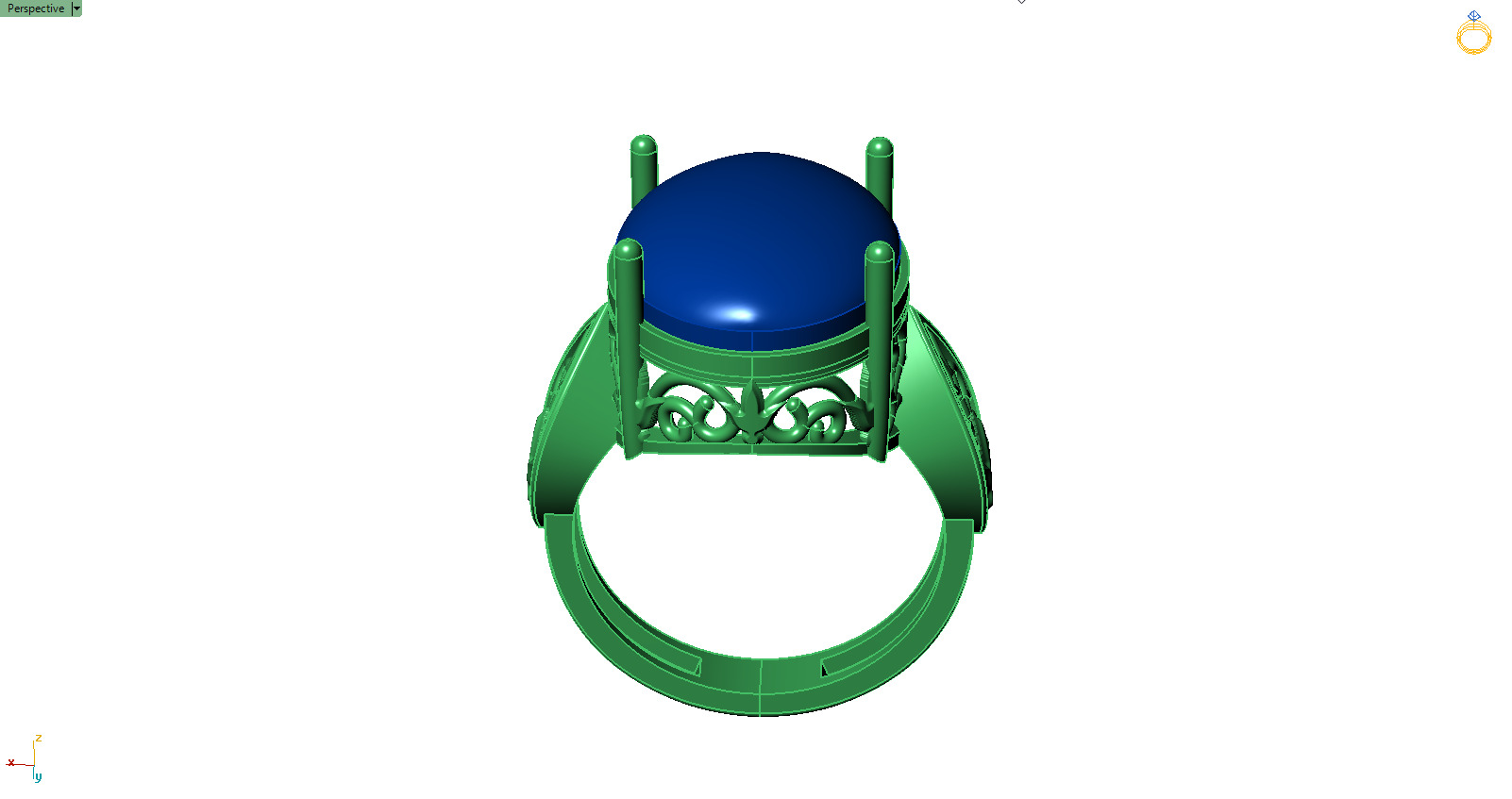 Art Deco Cabochon Ring 3D Model-Printable-Rhino Format 3D print model_1