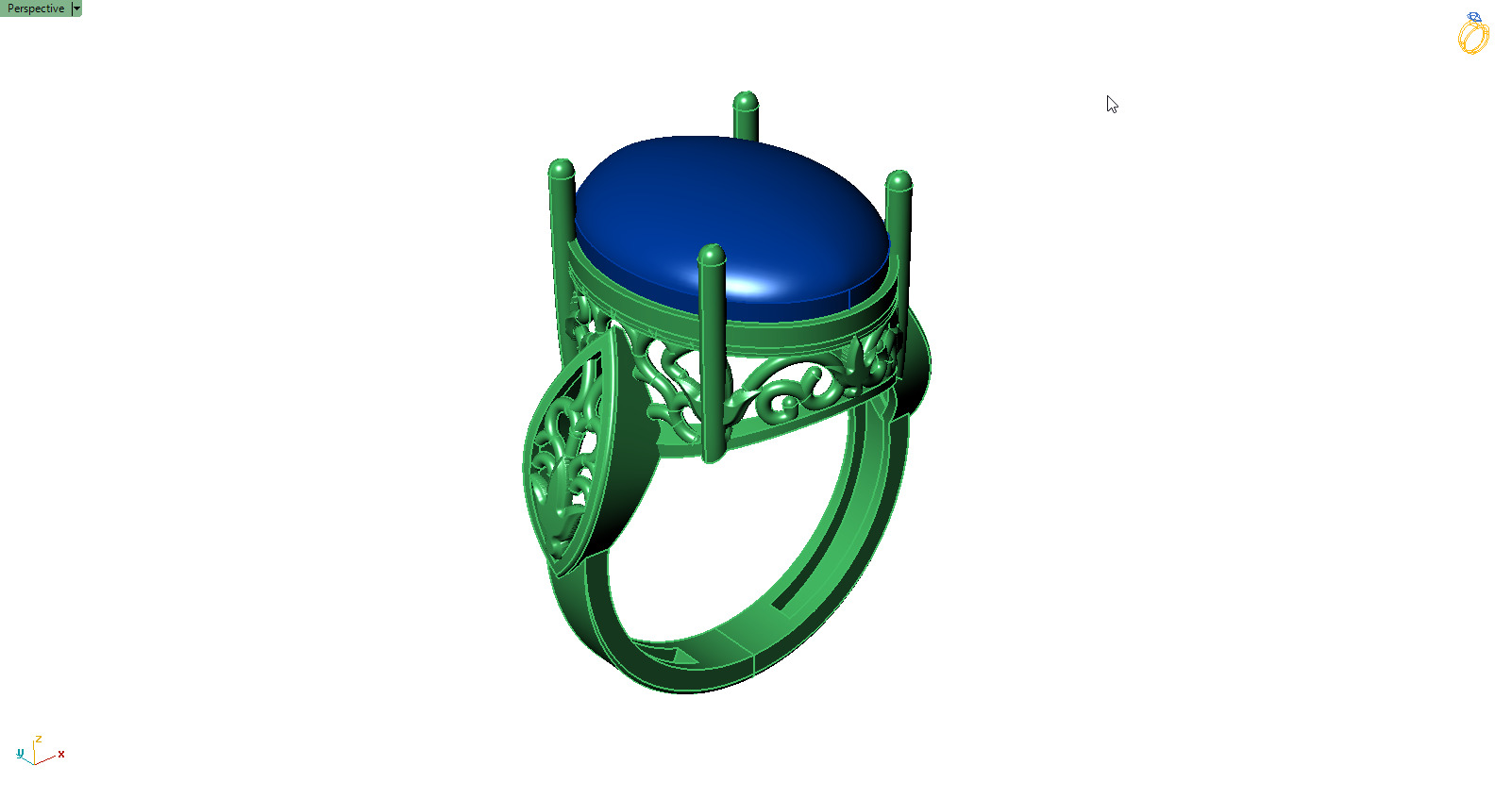 Art Deco Cabochon Ring 3D Model-Printable-Rhino Format 3D print model_6