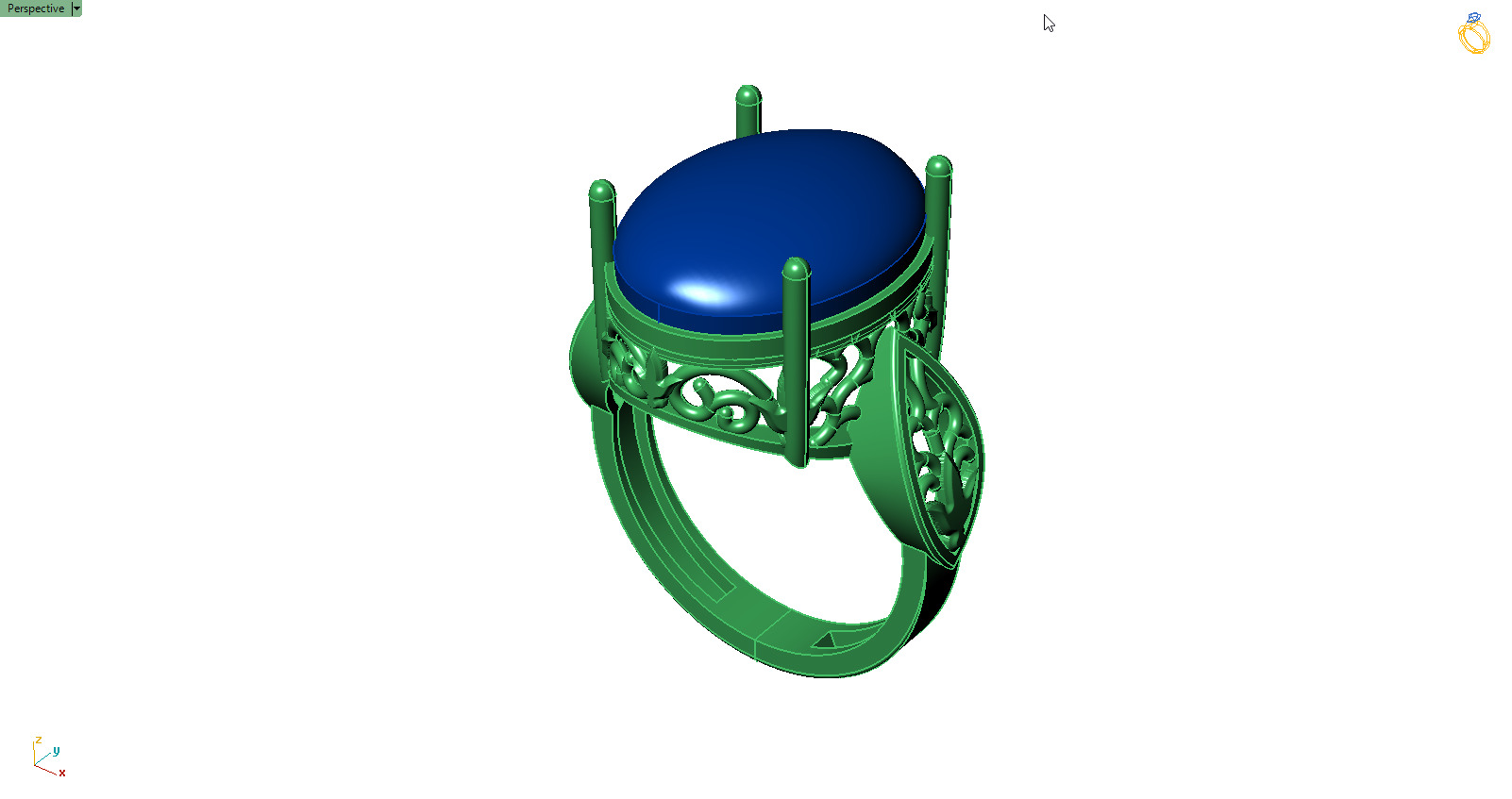 Art Deco Cabochon Ring 3D Model-Printable-Rhino Format 3D print model_2