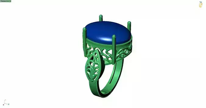 Art Deco Cabochon Ring 3D Model-Printable-Rhino Format