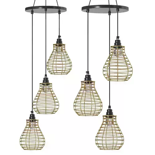 Bird Nest Pendant Lamp 3 Shades Golden 3D model