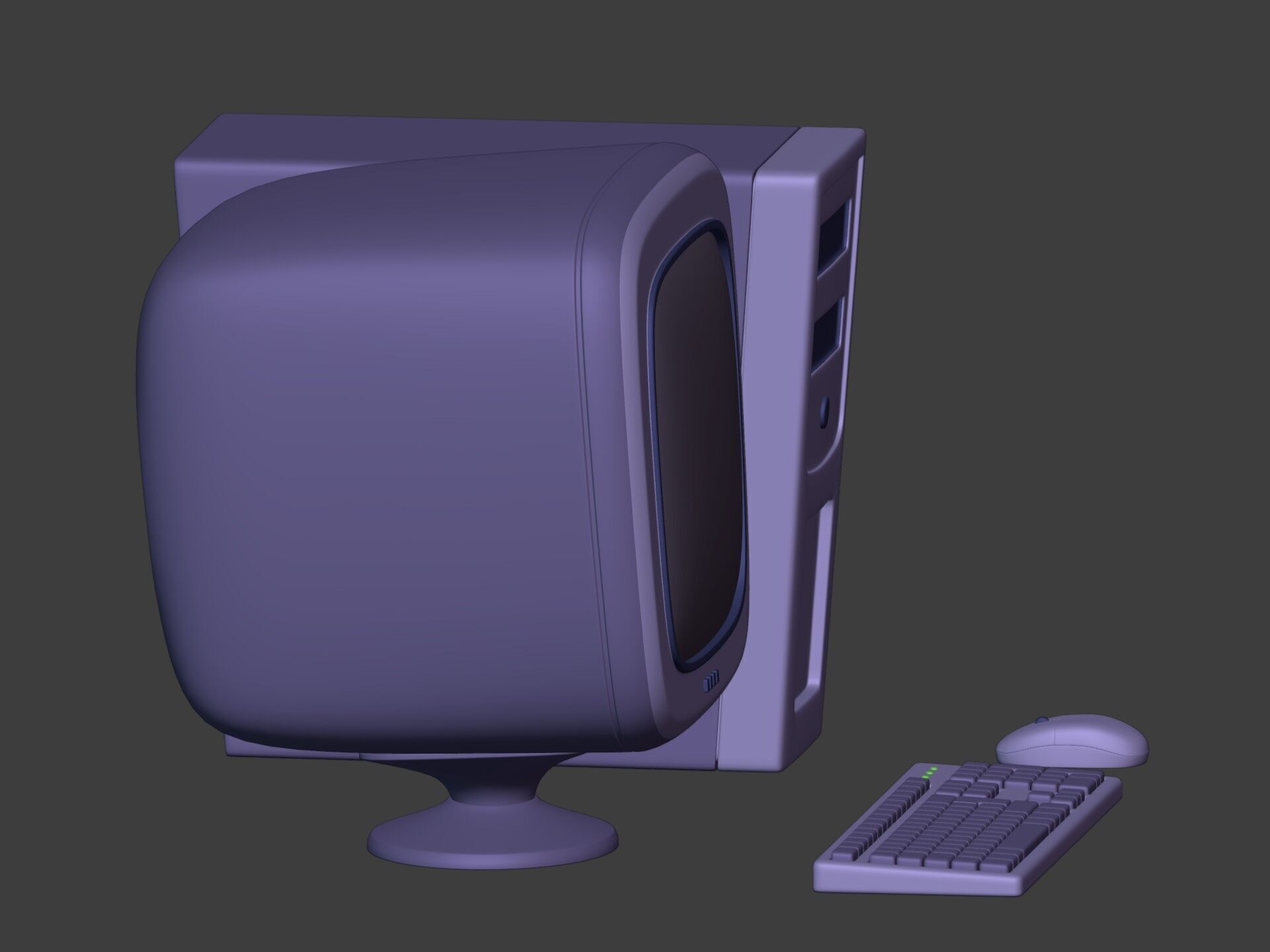 Cartoon Old Computer Desktop - PC Monitor Screen Keyboard Mouse Low-poly 3D model_5