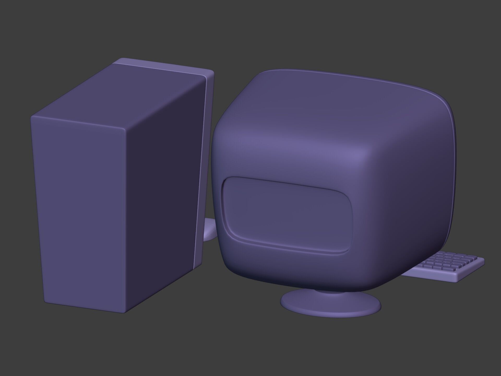 Cartoon Old Computer Desktop - PC Monitor Screen Keyboard Mouse Low-poly 3D model_7