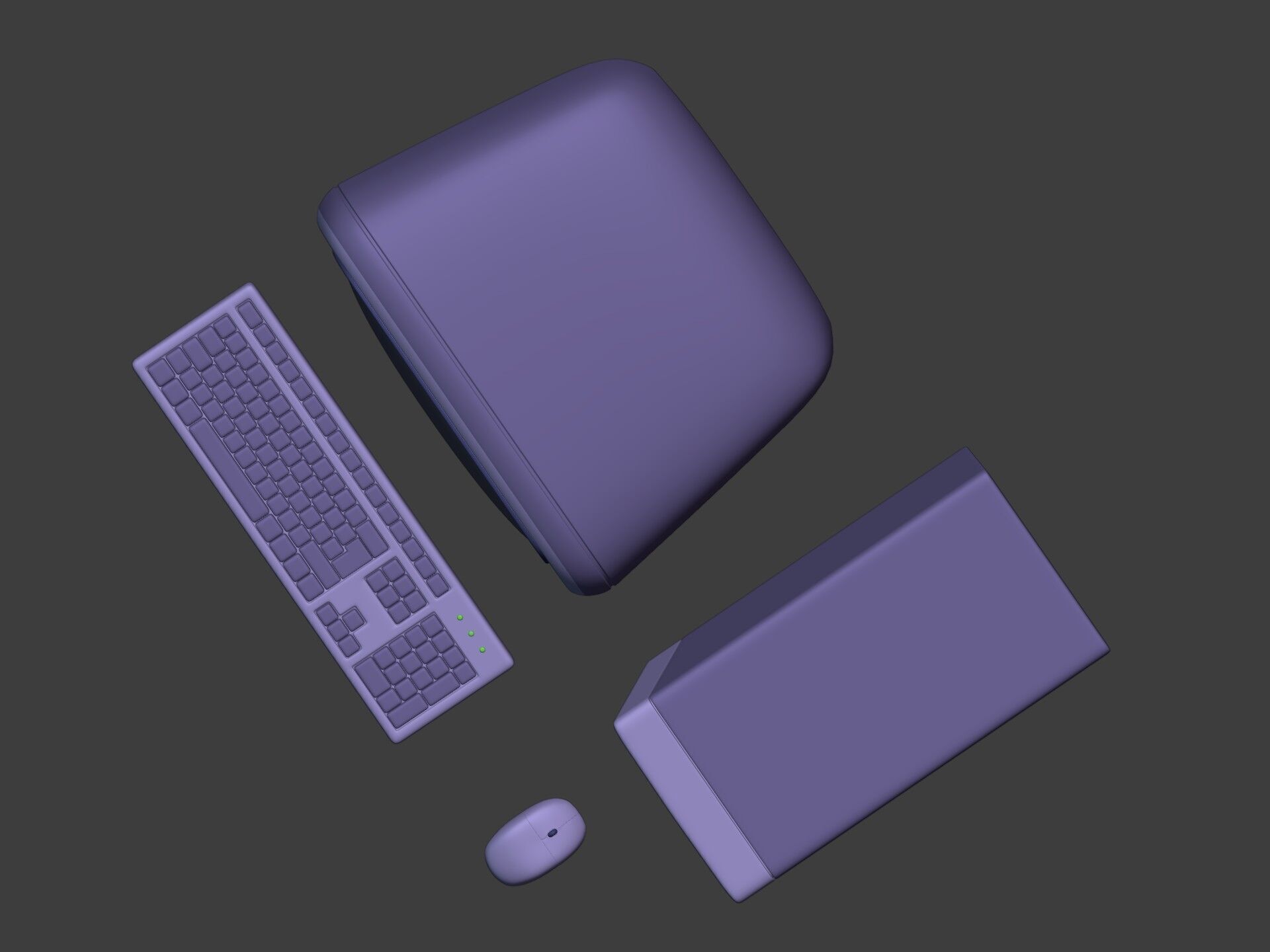 Cartoon Old Computer Desktop - PC Monitor Screen Keyboard Mouse Low-poly 3D model_9