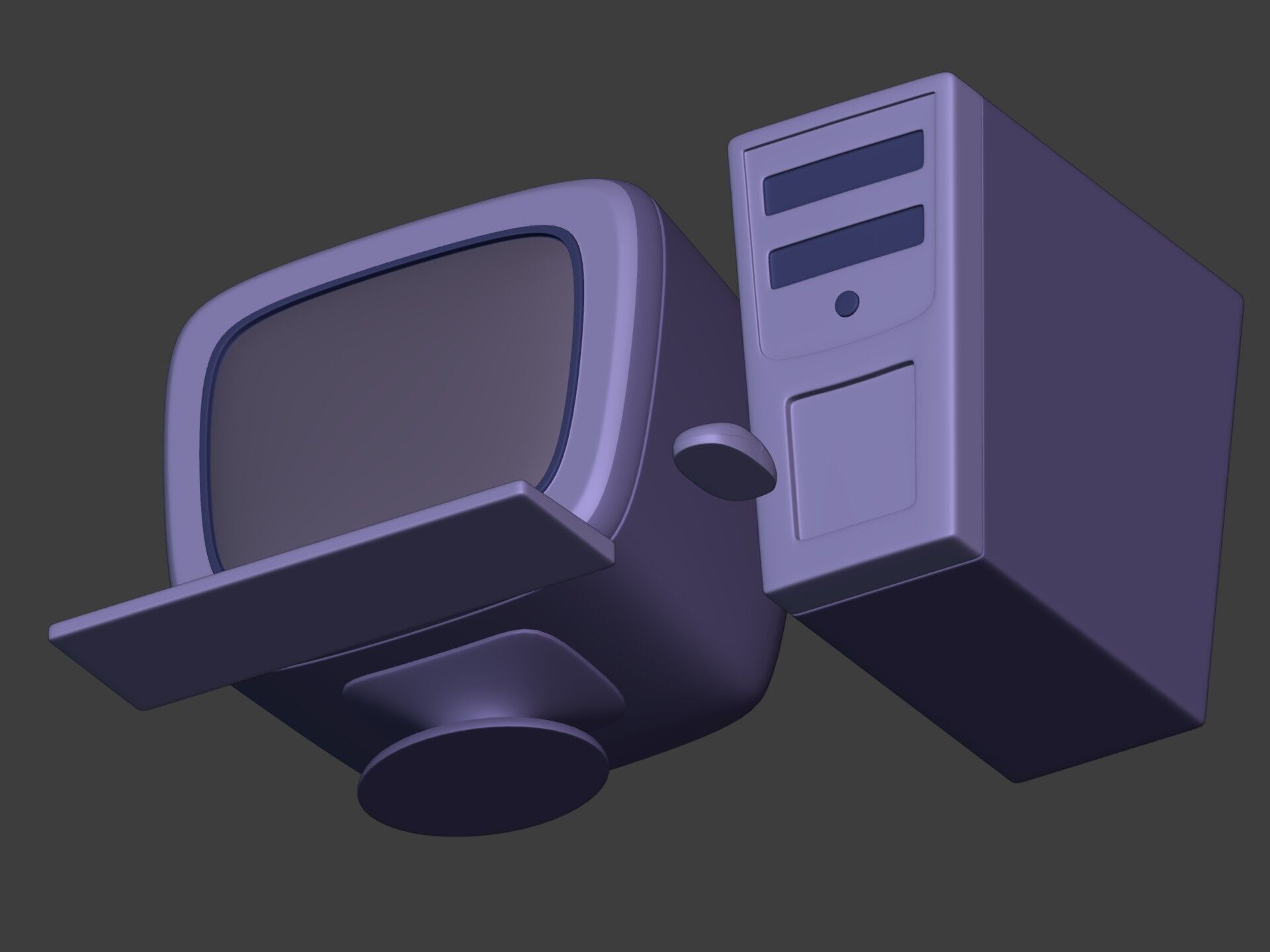 Cartoon Old Computer Desktop - PC Monitor Screen Keyboard Mouse Low-poly 3D model_11