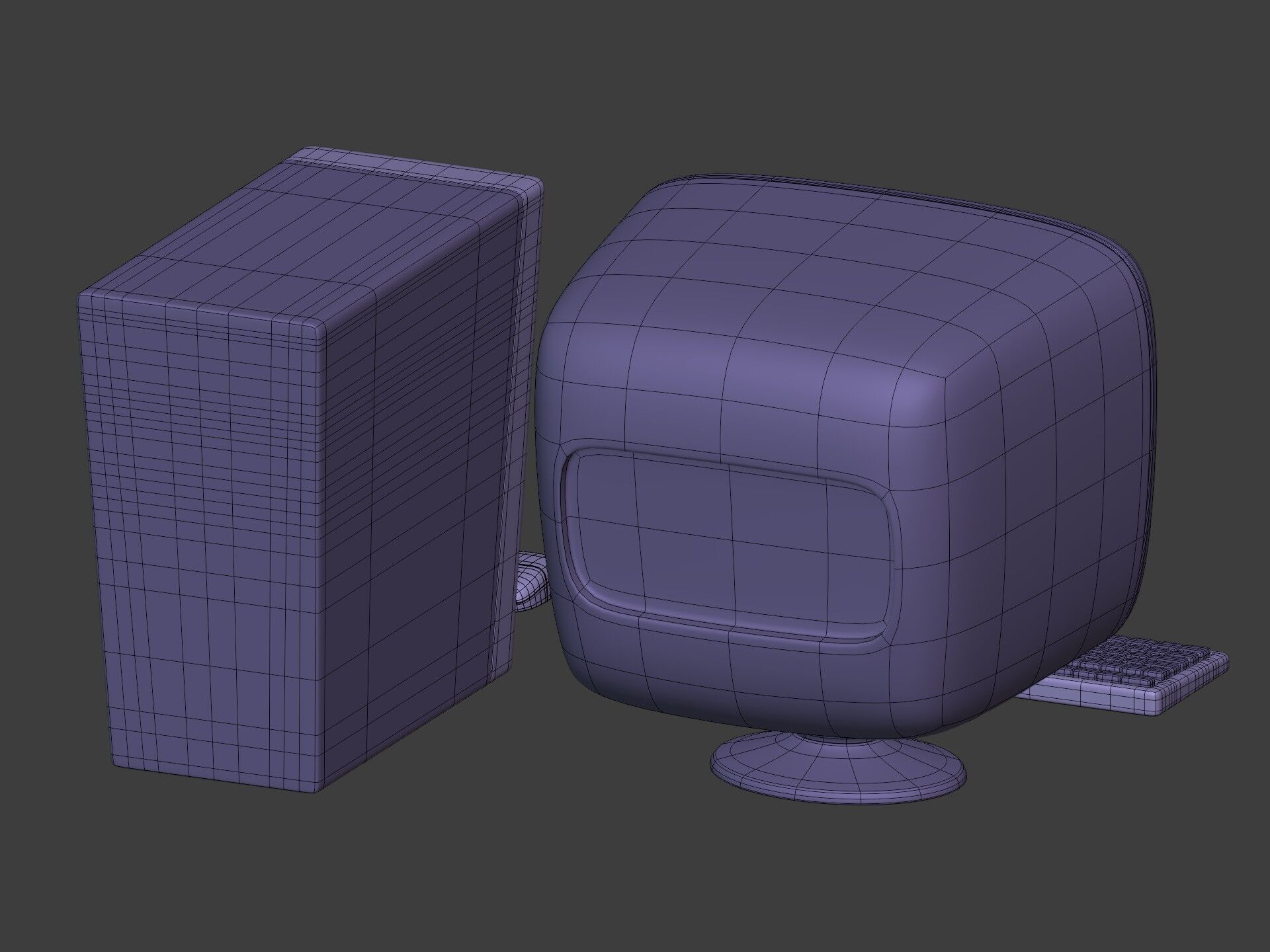 Cartoon Old Computer Desktop - PC Monitor Screen Keyboard Mouse Low-poly 3D model_8