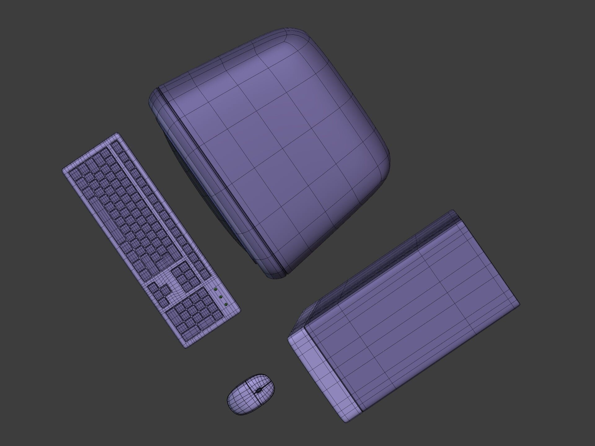 Cartoon Old Computer Desktop - PC Monitor Screen Keyboard Mouse Low-poly 3D model_10