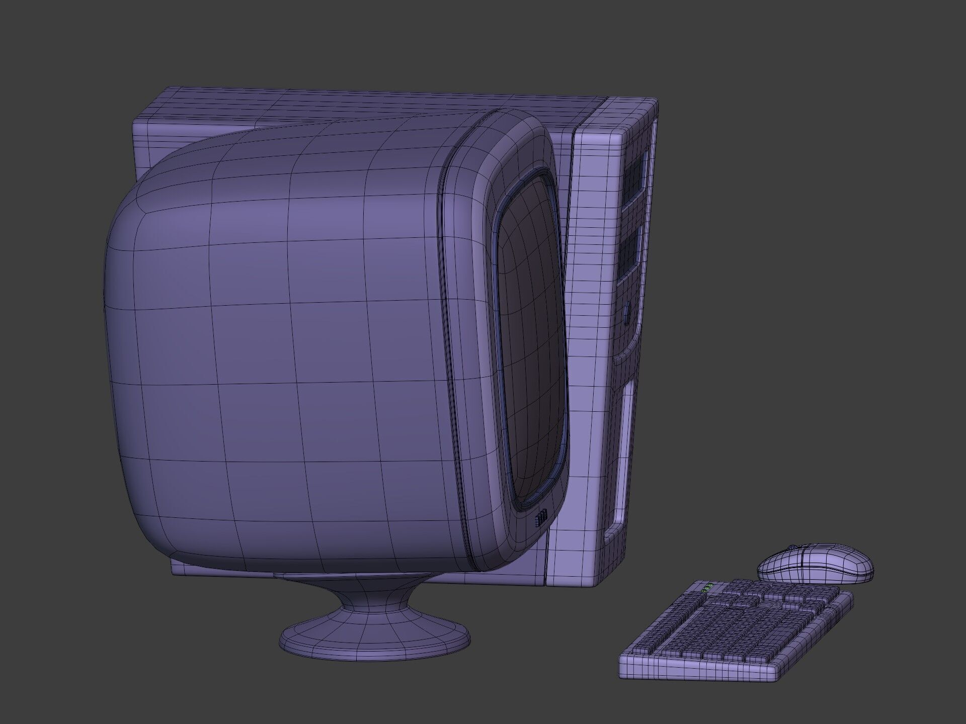 Cartoon Old Computer Desktop - PC Monitor Screen Keyboard Mouse Low-poly 3D model_6