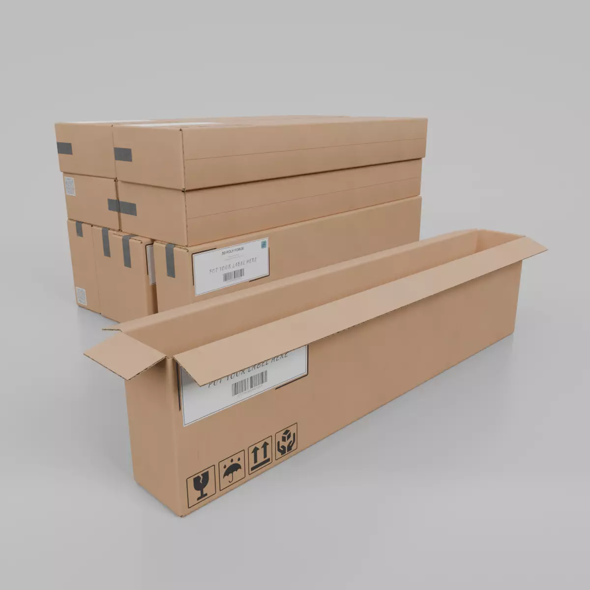 Cardboard Box R-182 - Rigged and Customizable Low-poly 3D model_0