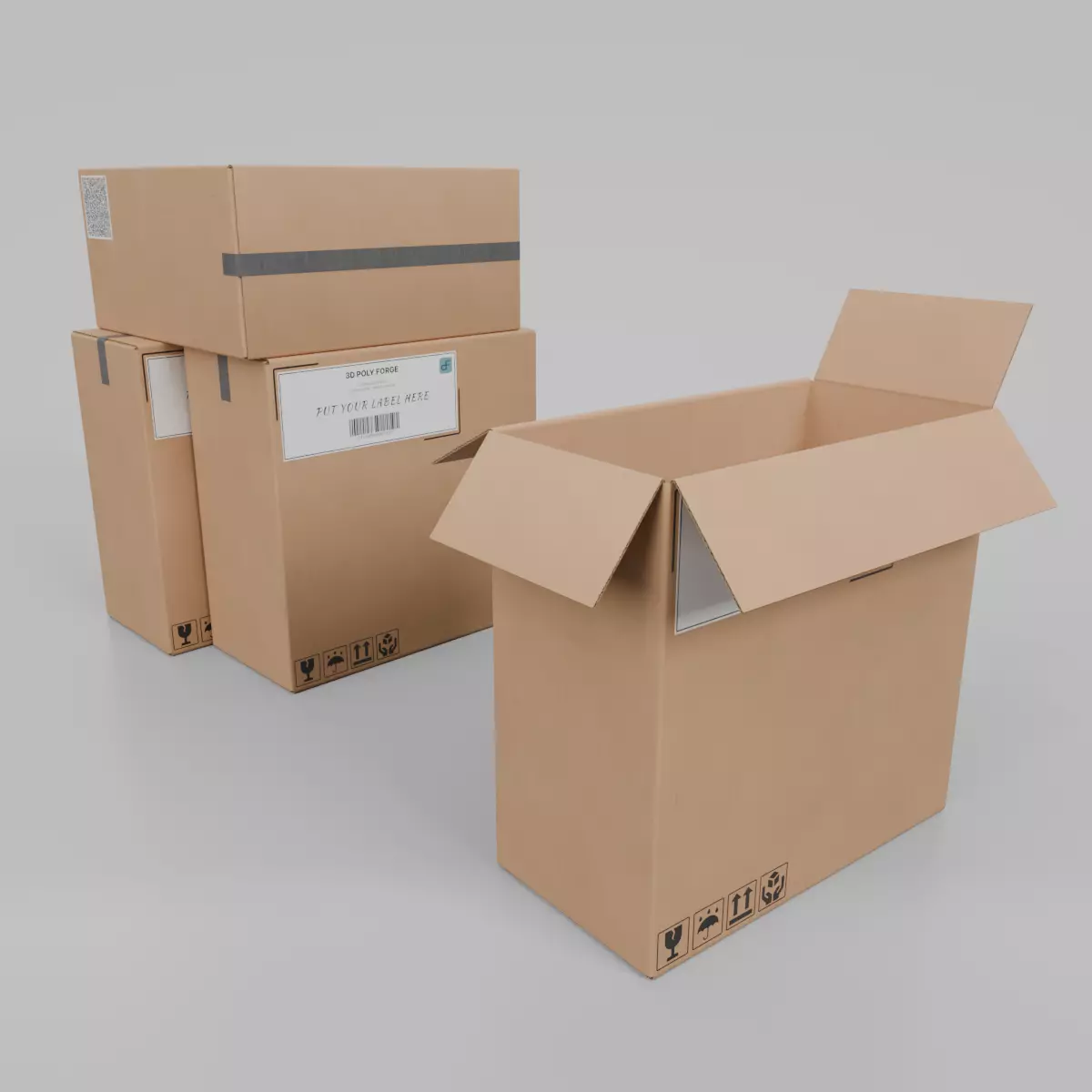 Cardboard Box R-244 - Rigged and Customizable Low-poly 3D model_0