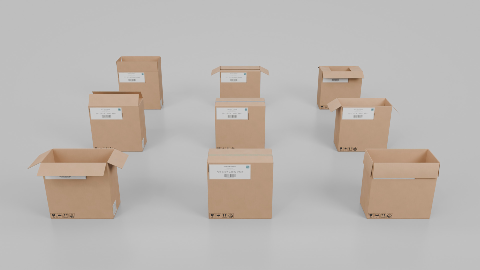 Cardboard Box R-244 - Rigged and Customizable Low-poly 3D model_10