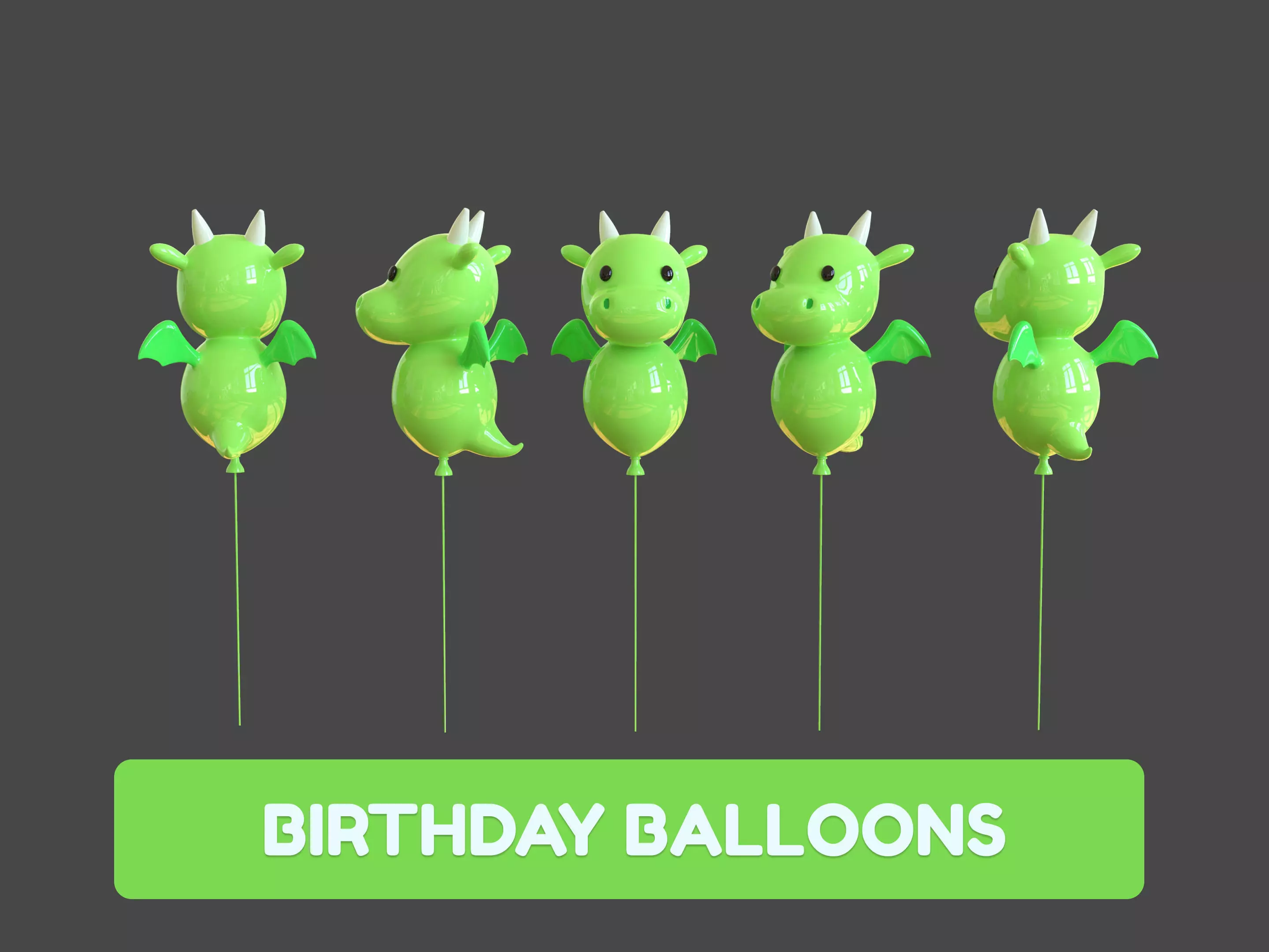 Birthday Balloons  - Colorful Party Decoration Prop 02 Low-poly 3D model_0