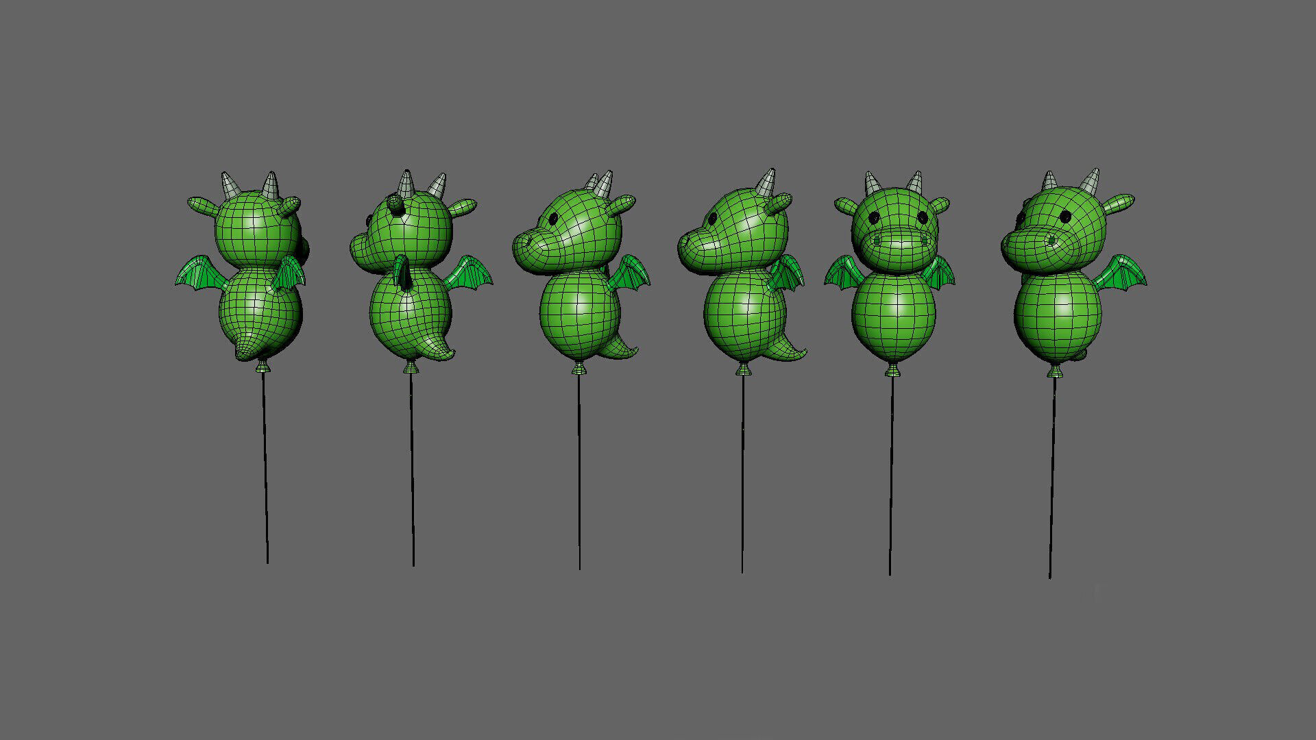 Birthday Balloons  - Colorful Party Decoration Prop 02 Low-poly 3D model_4