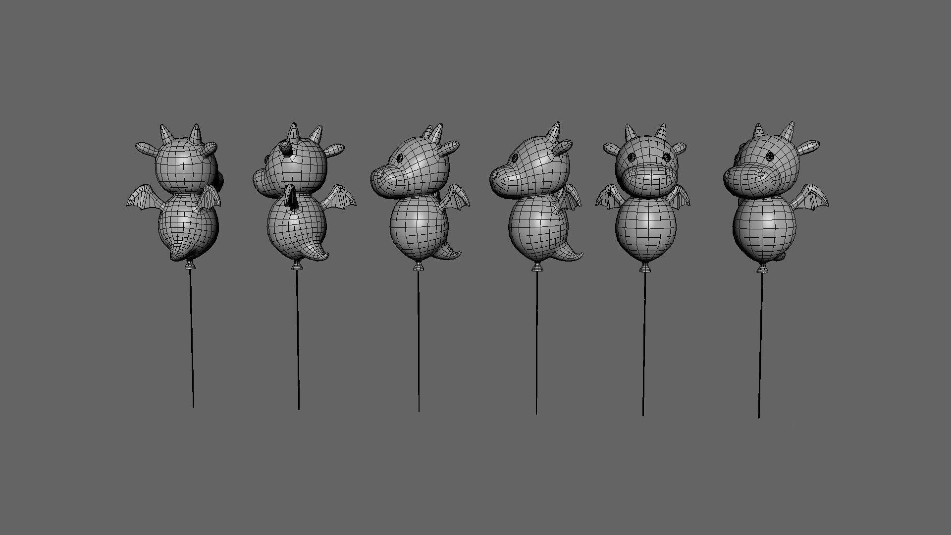 Birthday Balloons  - Colorful Party Decoration Prop 02 Low-poly 3D model_3