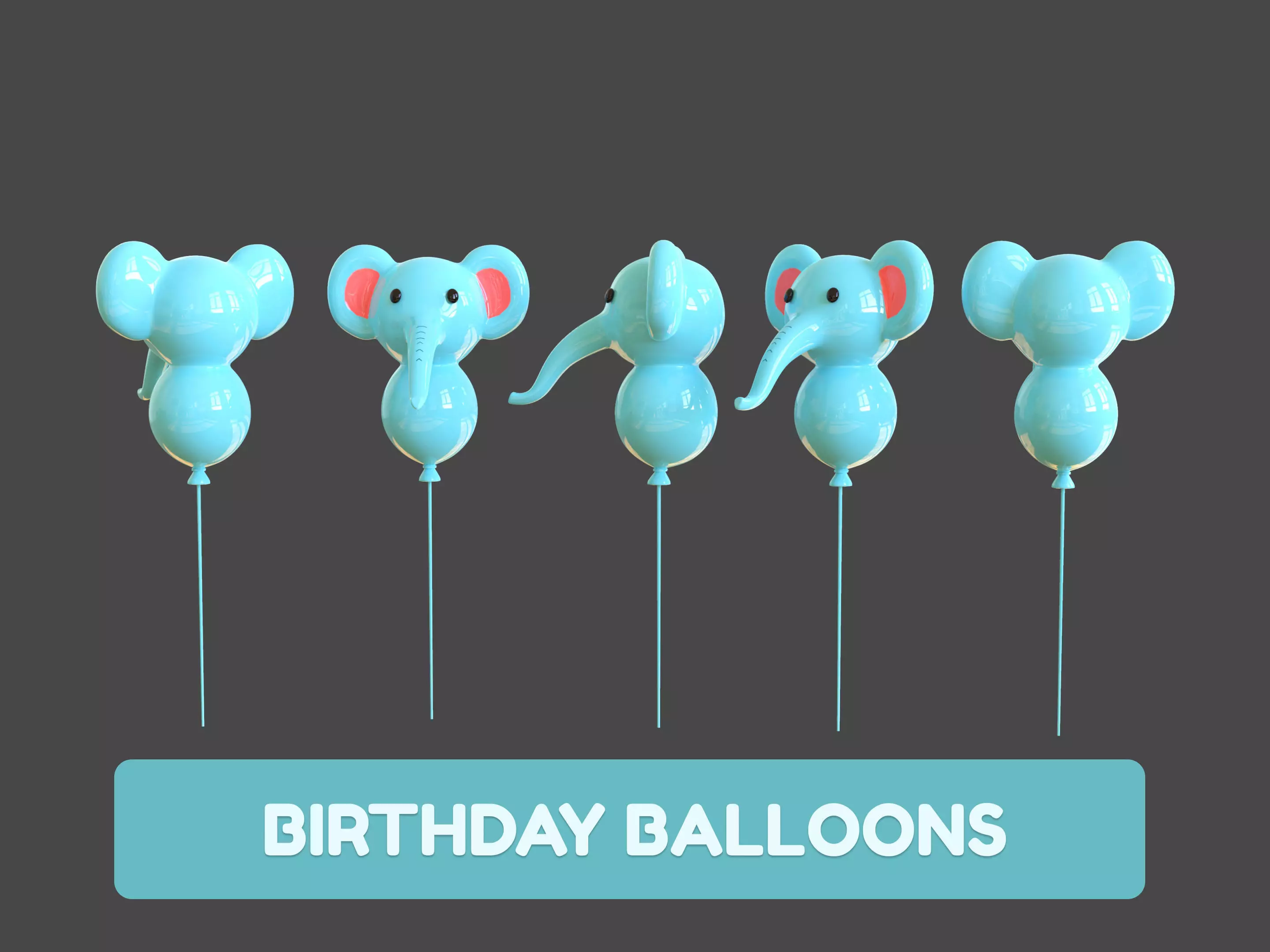 Birthday Balloons  - Colorful Party Decoration Prop 03 Low-poly 3D model_0