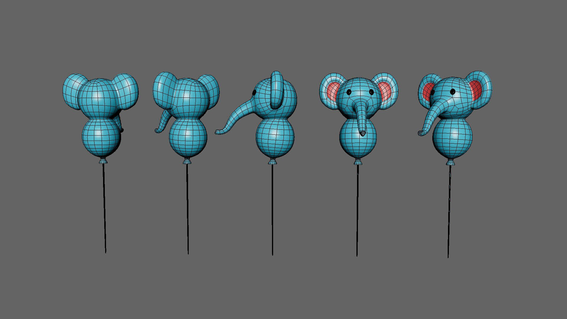 Birthday Balloons  - Colorful Party Decoration Prop 03 Low-poly 3D model_4