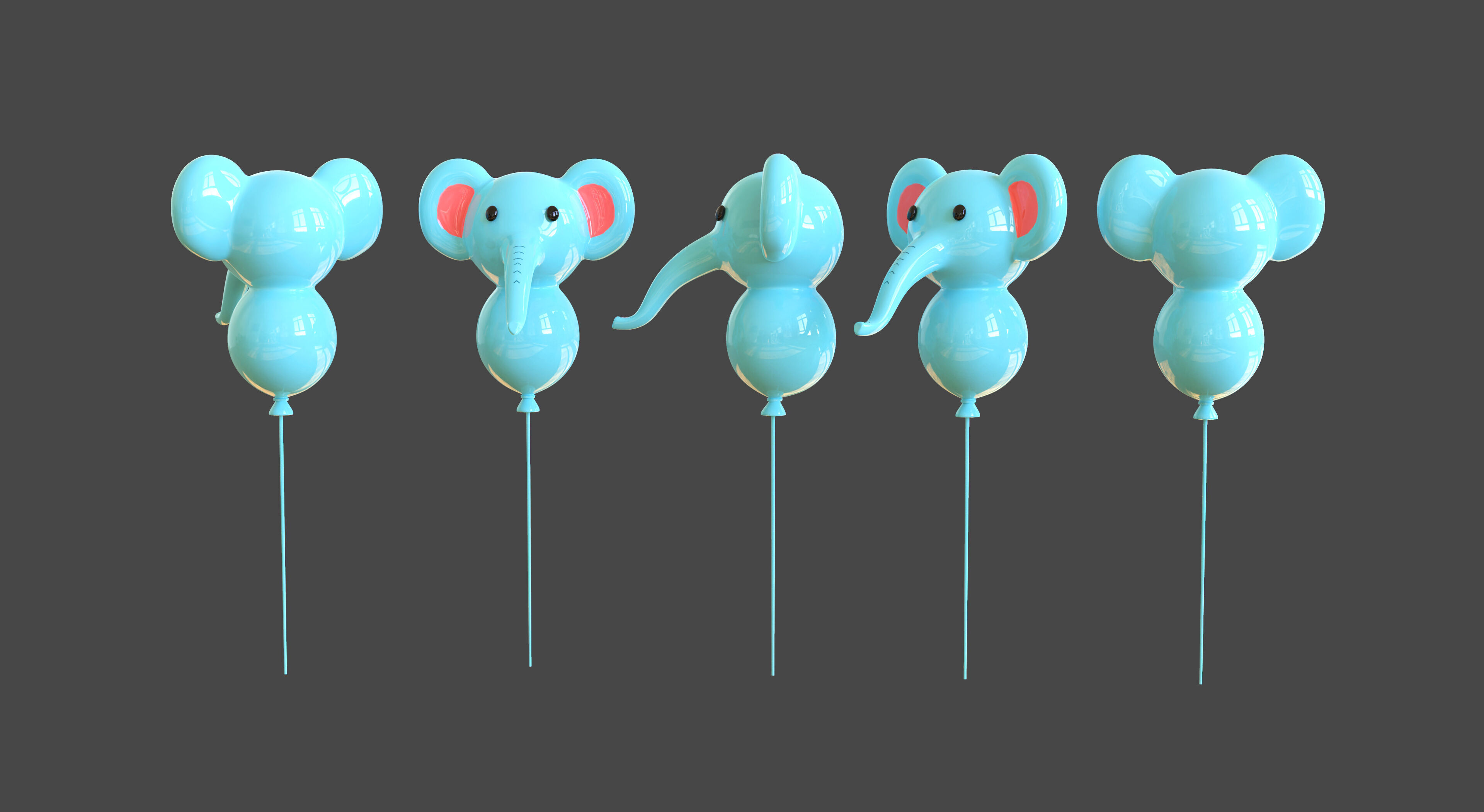 Birthday Balloons  - Colorful Party Decoration Prop 03 Low-poly 3D model_1