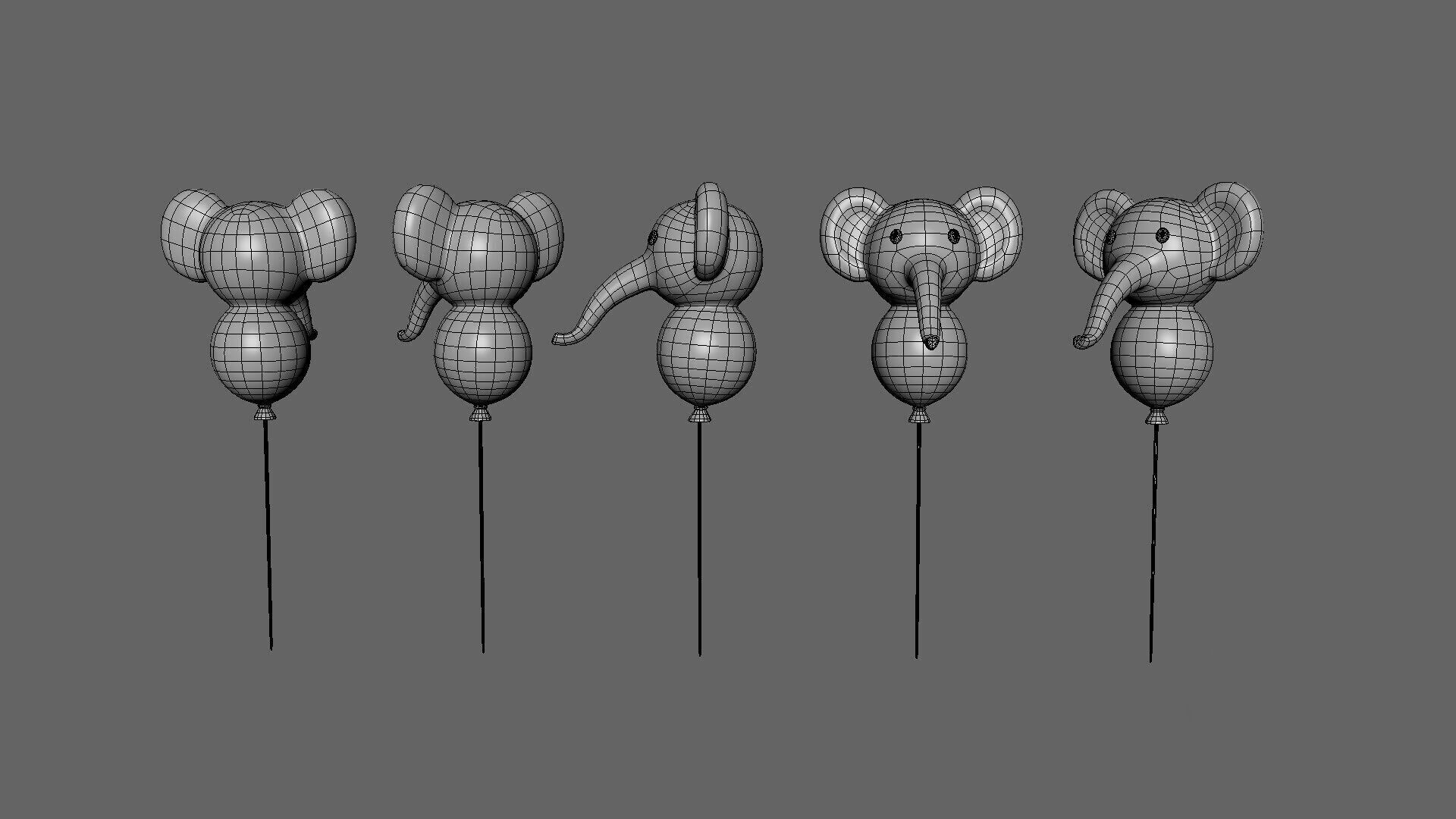 Birthday Balloons  - Colorful Party Decoration Prop 03 Low-poly 3D model_3