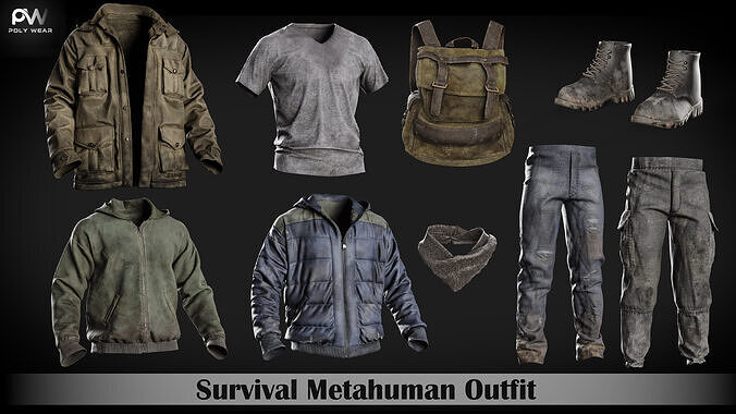 Urban Survival Metahuman Clothing UE project Low-poly 3D model