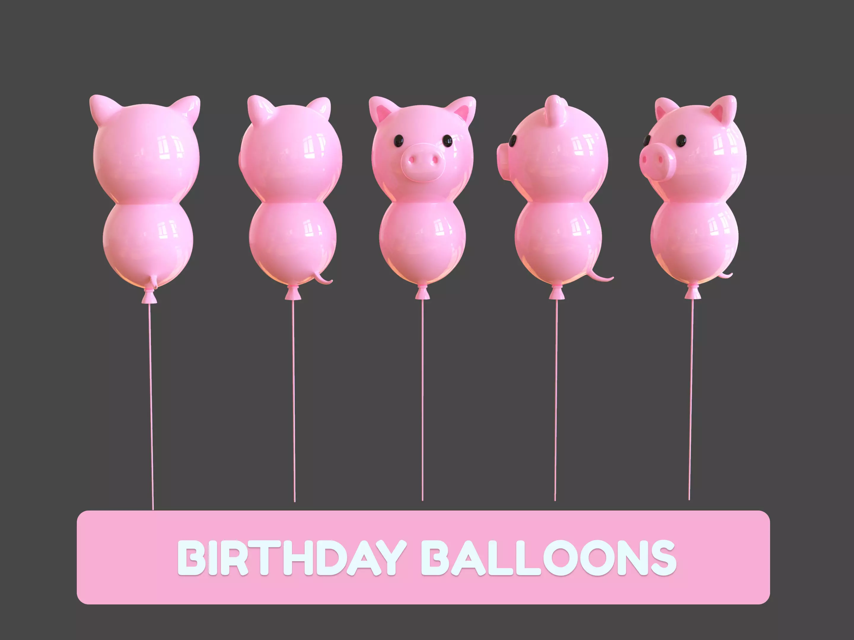Birthday Balloons  - Colorful Party Decoration Prop 04  Low-poly 3D model_0