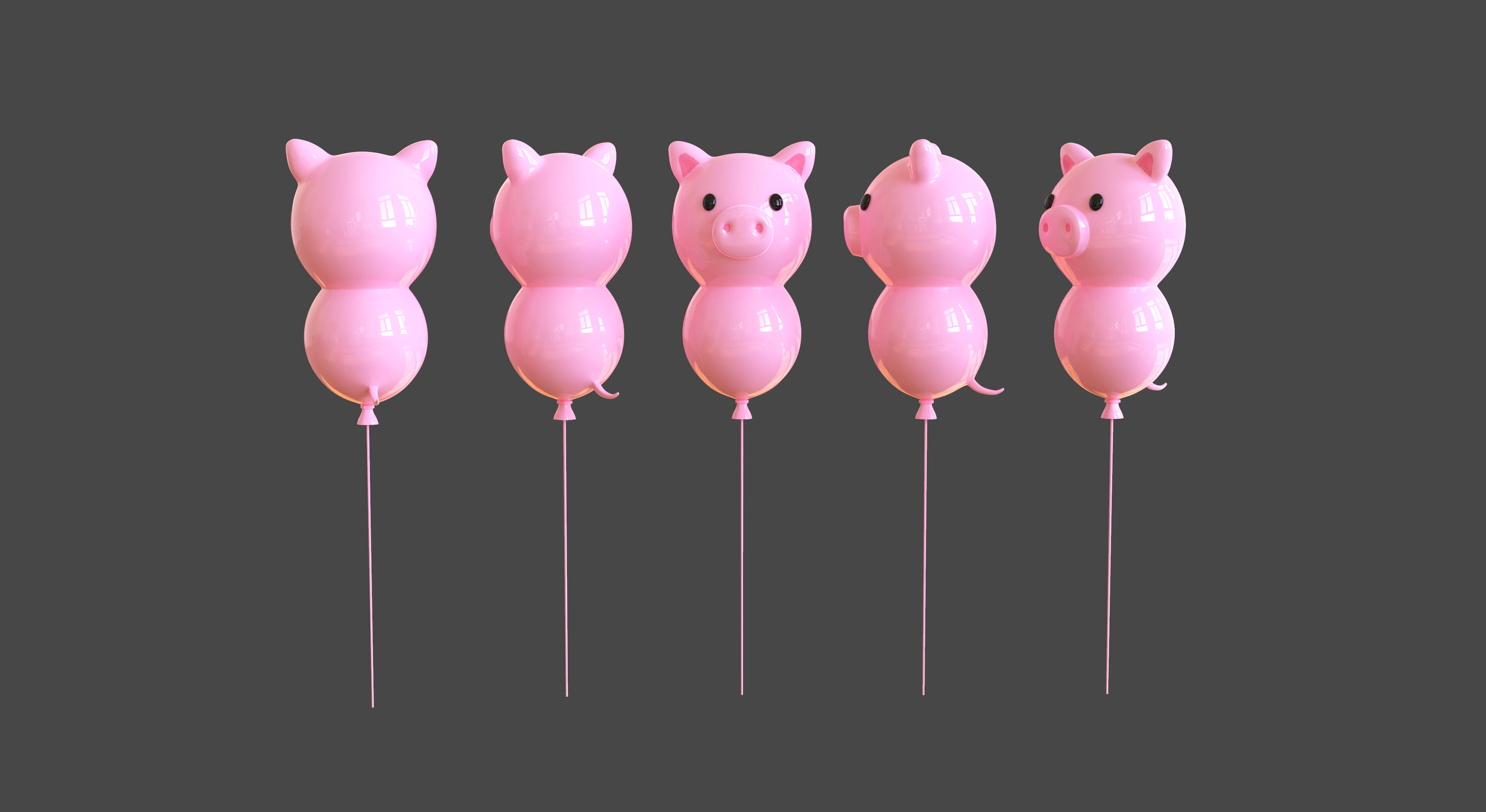 Birthday Balloons  - Colorful Party Decoration Prop 04  Low-poly 3D model_1