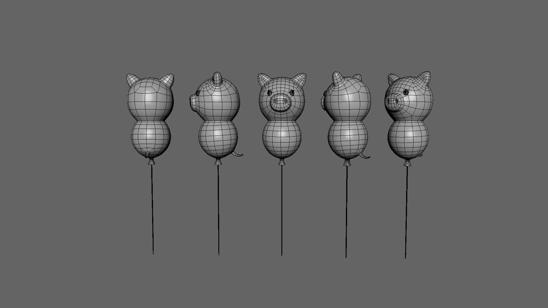 Birthday Balloons  - Colorful Party Decoration Prop 04  Low-poly 3D model_4