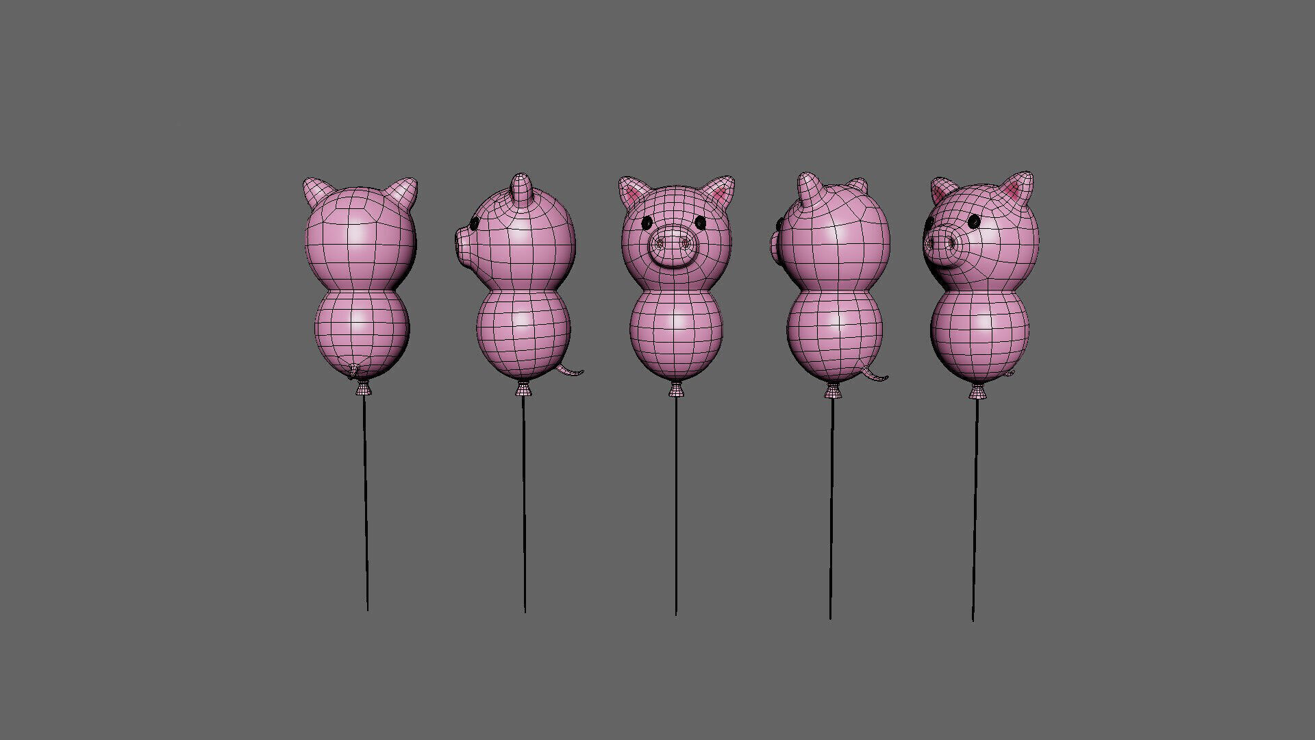 Birthday Balloons  - Colorful Party Decoration Prop 04  Low-poly 3D model_5