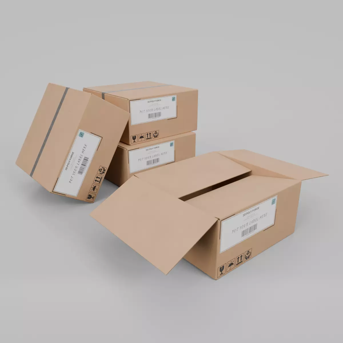 Cardboard Box R-442 - Rigged and Customizable Low-poly 3D model_0