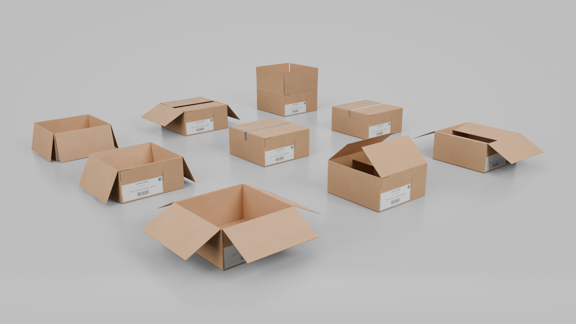 Cardboard Box R-442 - Rigged and Customizable Low-poly 3D model_10