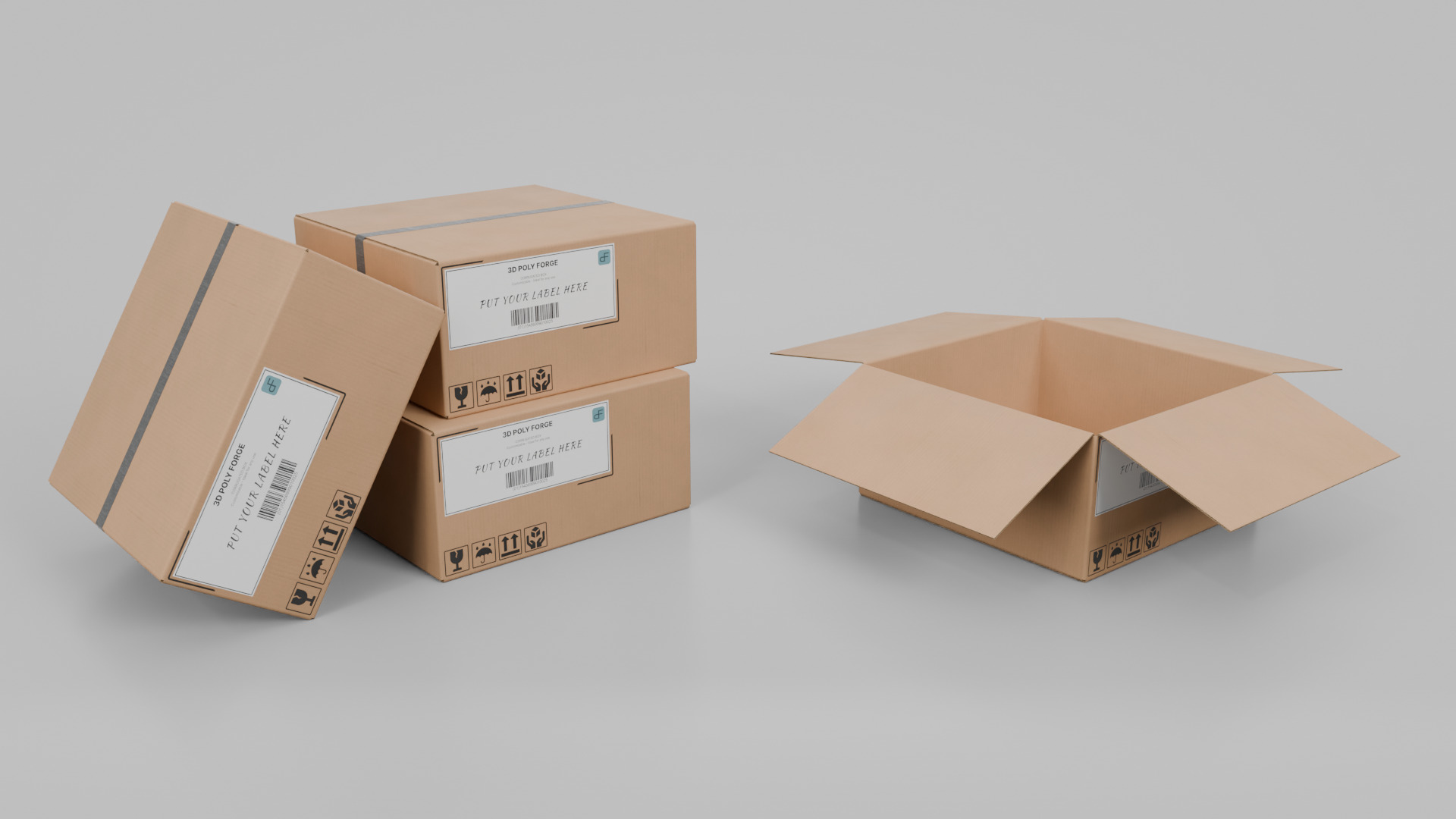 Cardboard Box R-442 - Rigged and Customizable Low-poly 3D model_9