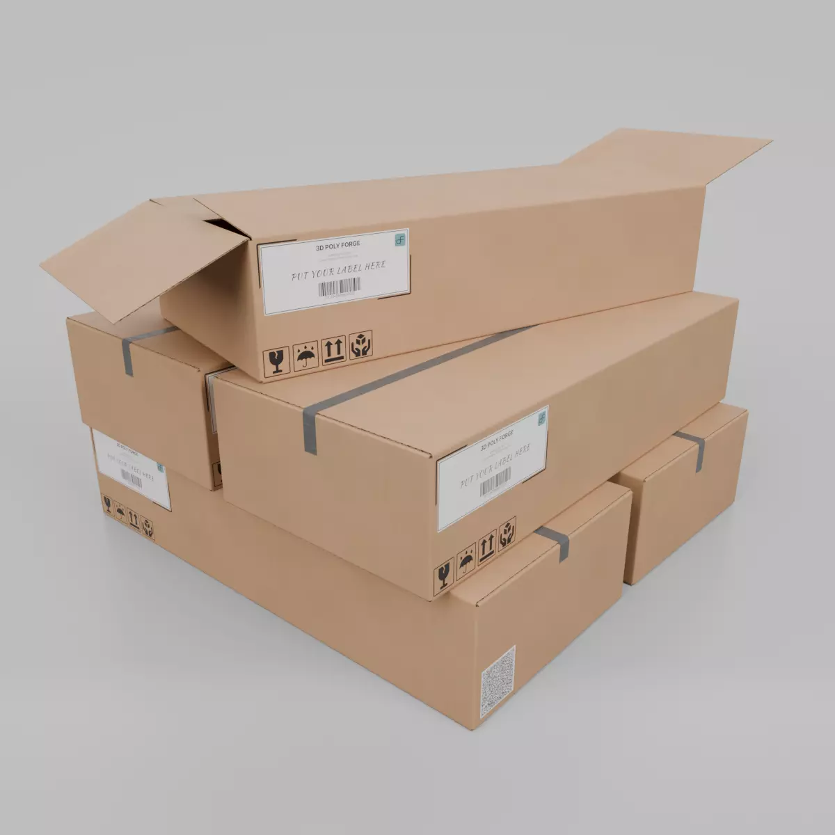 Cardboard Box R-492 - Rigged and Customizable Low-poly 3D model_0