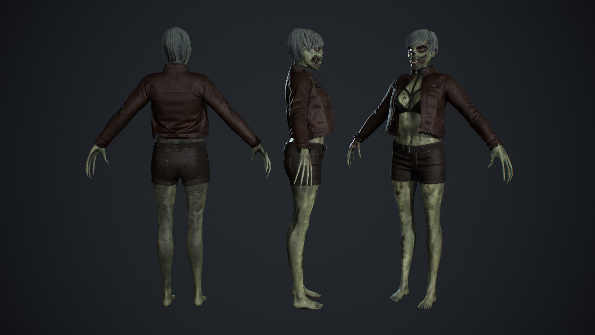 Zombie Girl Low-poly 3D model_5
