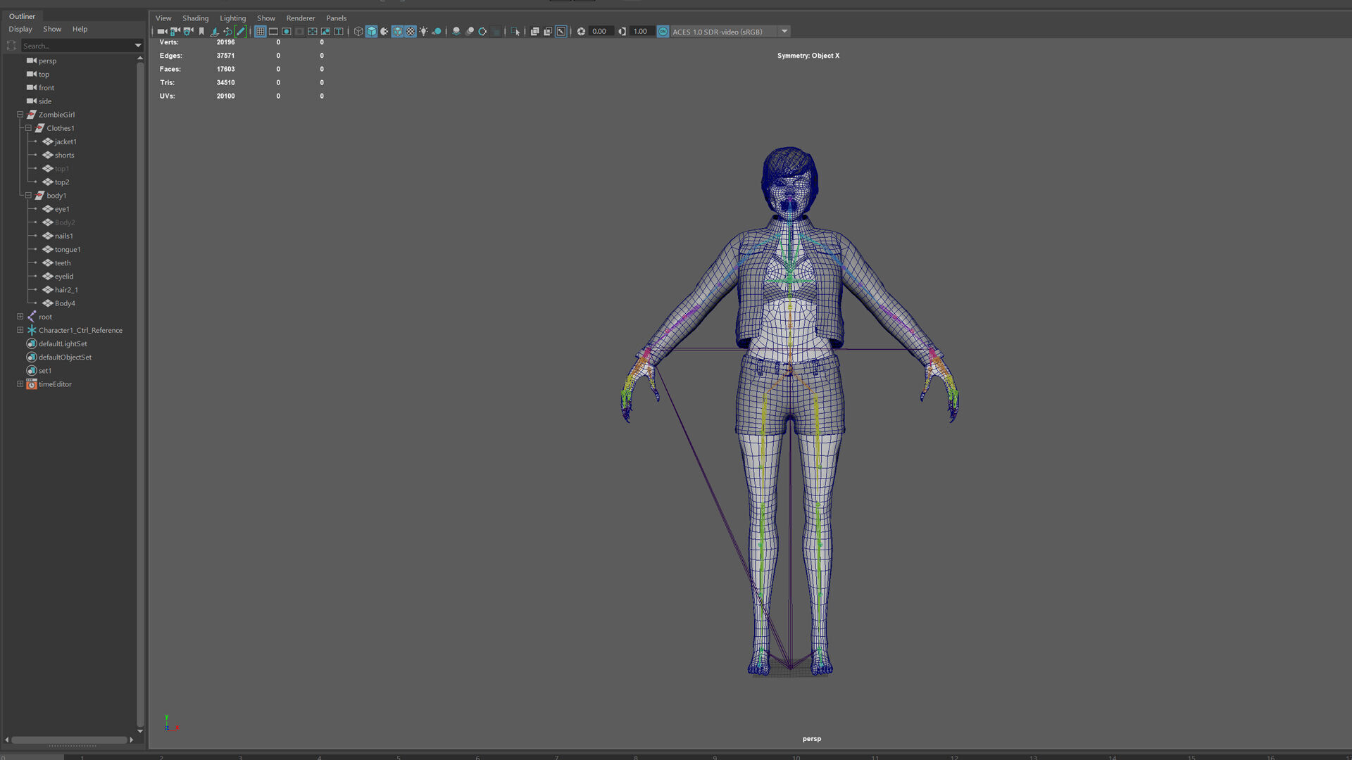 Zombie Girl Low-poly 3D model_30