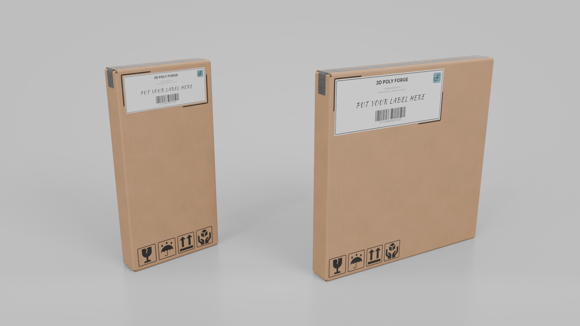 Slim and Stackable Duo - Rigged and Customizable Cardboard Boxes 3D Model Collection_4
