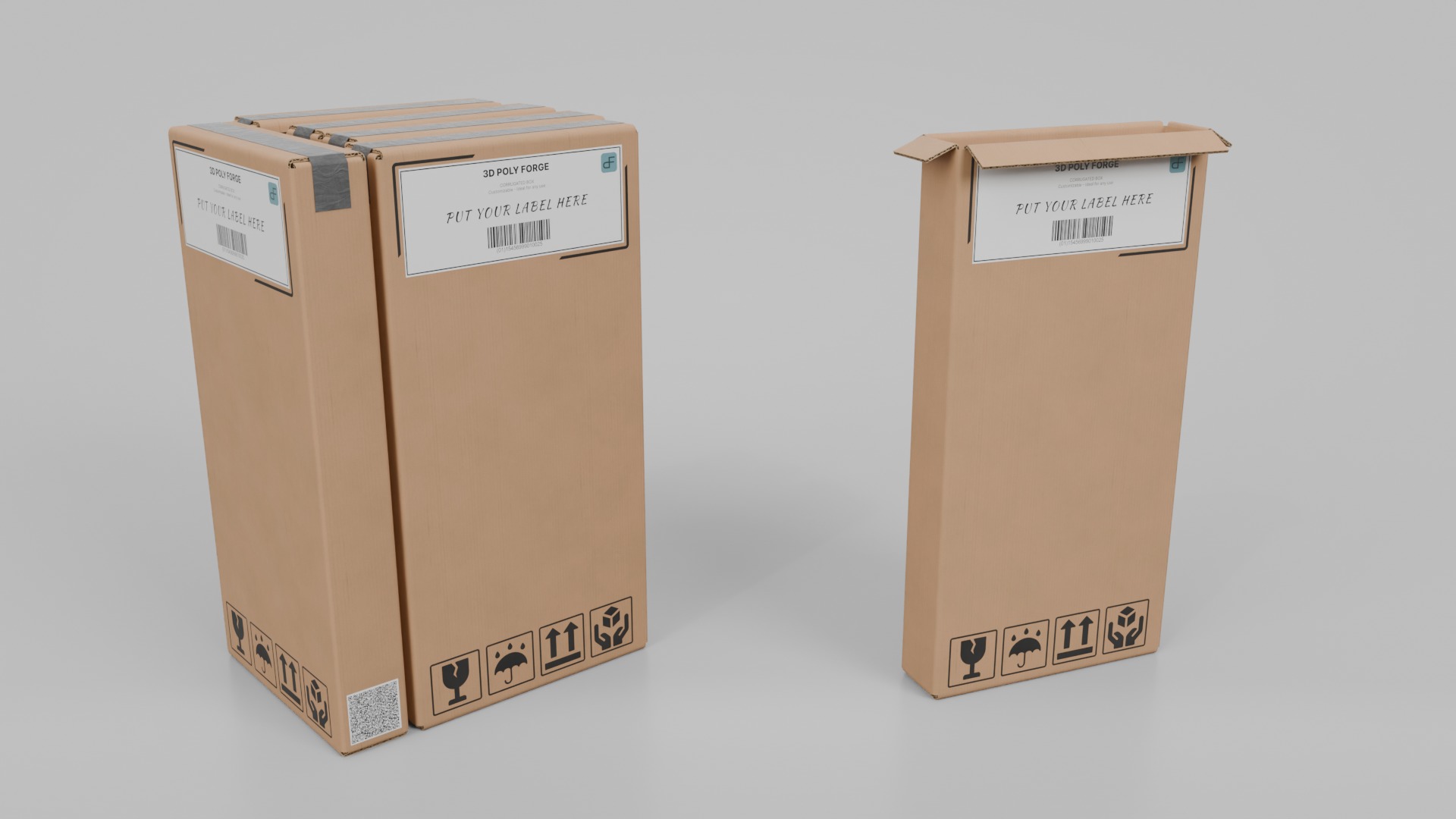 Slim and Stackable Duo - Rigged and Customizable Cardboard Boxes 3D Model Collection_11