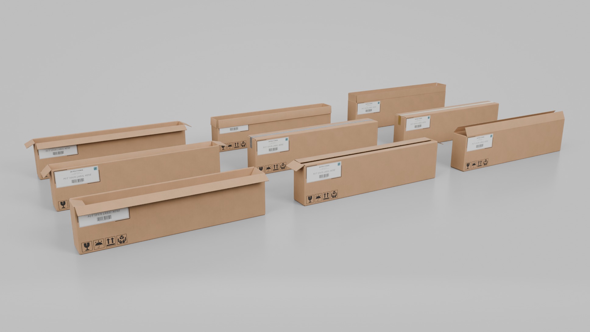Tall and Long Cardboard Boxes - Rigged and Customizable Set 3D Model Collection_22
