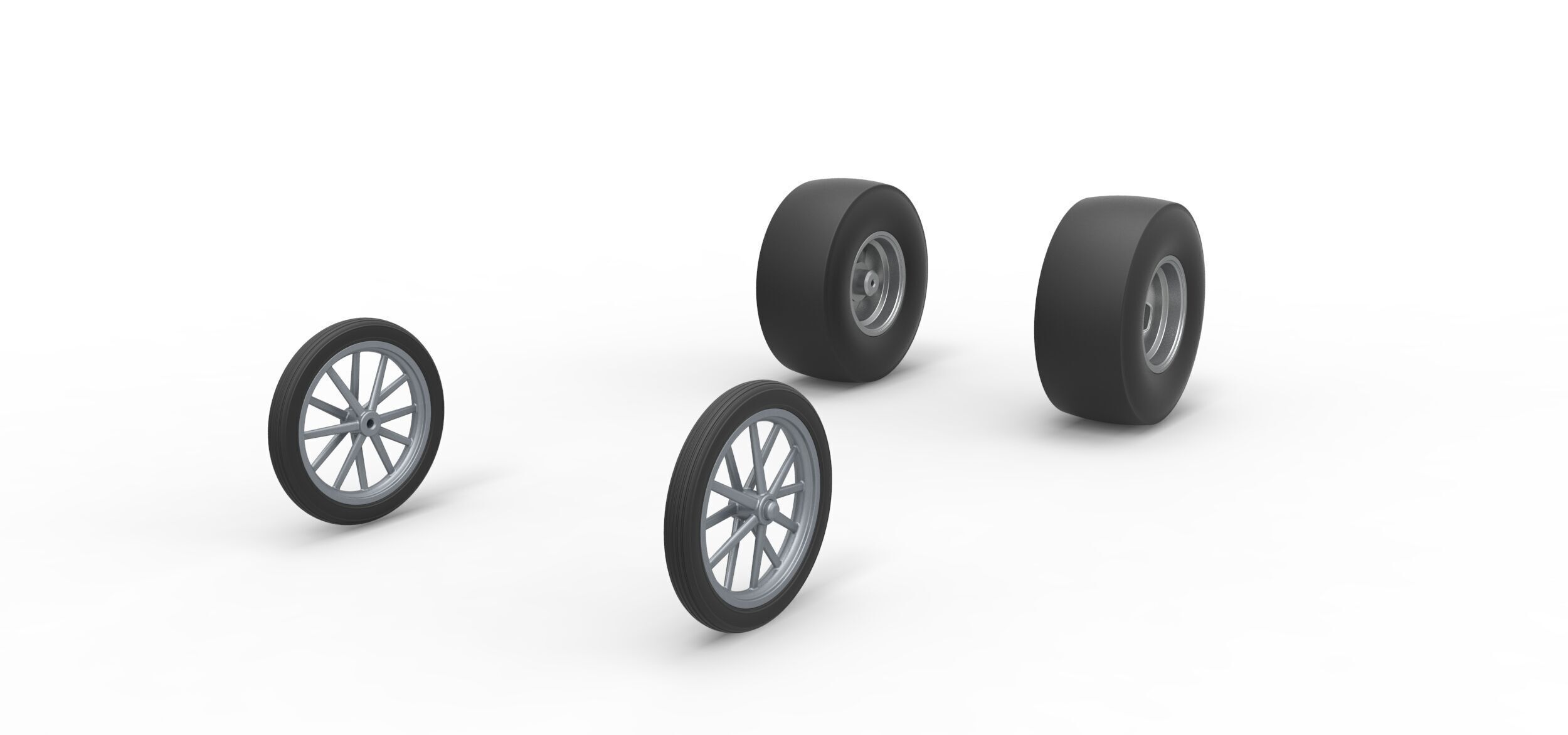 Wheel set of Vintage Front engine dragster V3 Scale 1 to 25 3D print model_1