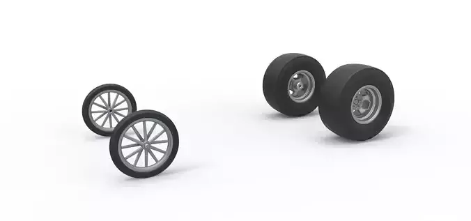 Wheel set of Vintage Front engine dragster V3 Scale 1 to 25