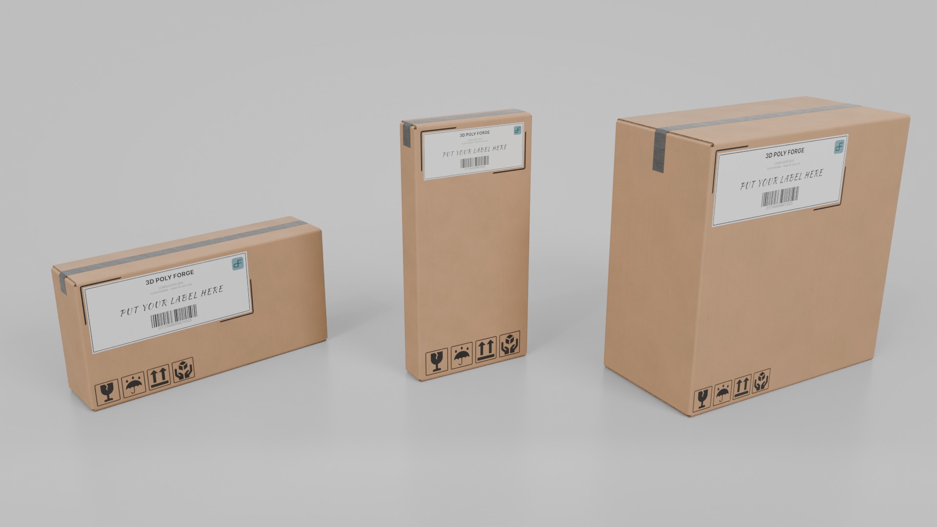 Compact Packaging Cardboard Boxes - Rigged and Customizable Set 3D Model Collection_5