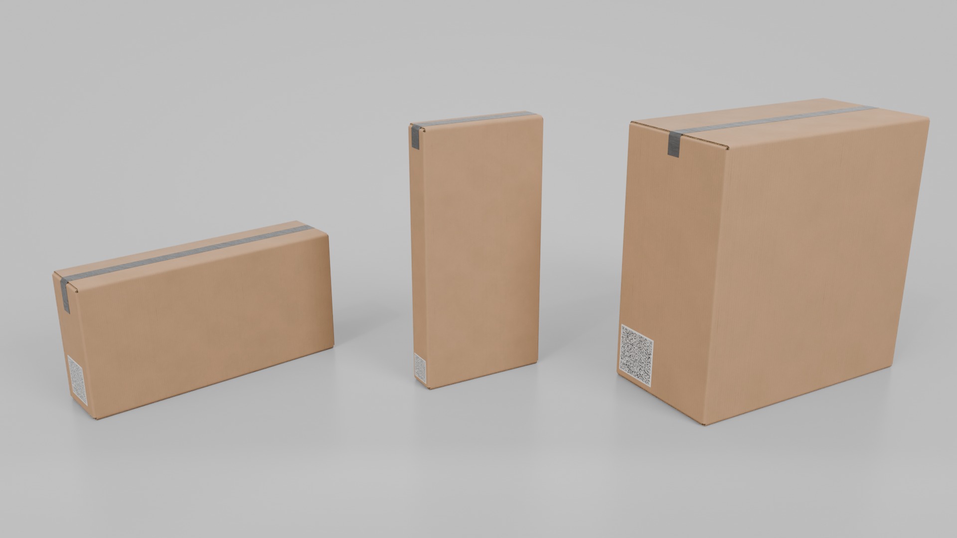 Compact Packaging Cardboard Boxes - Rigged and Customizable Set 3D Model Collection_6