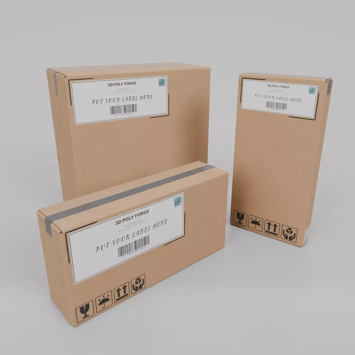 Compact Packaging Cardboard Boxes - Rigged and Customizable Set 3D Model Collection_0
